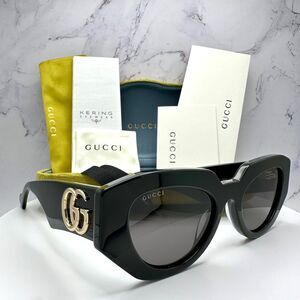 New Gucci Sunglasses Black Cat Eye Gold GG Logo Womens